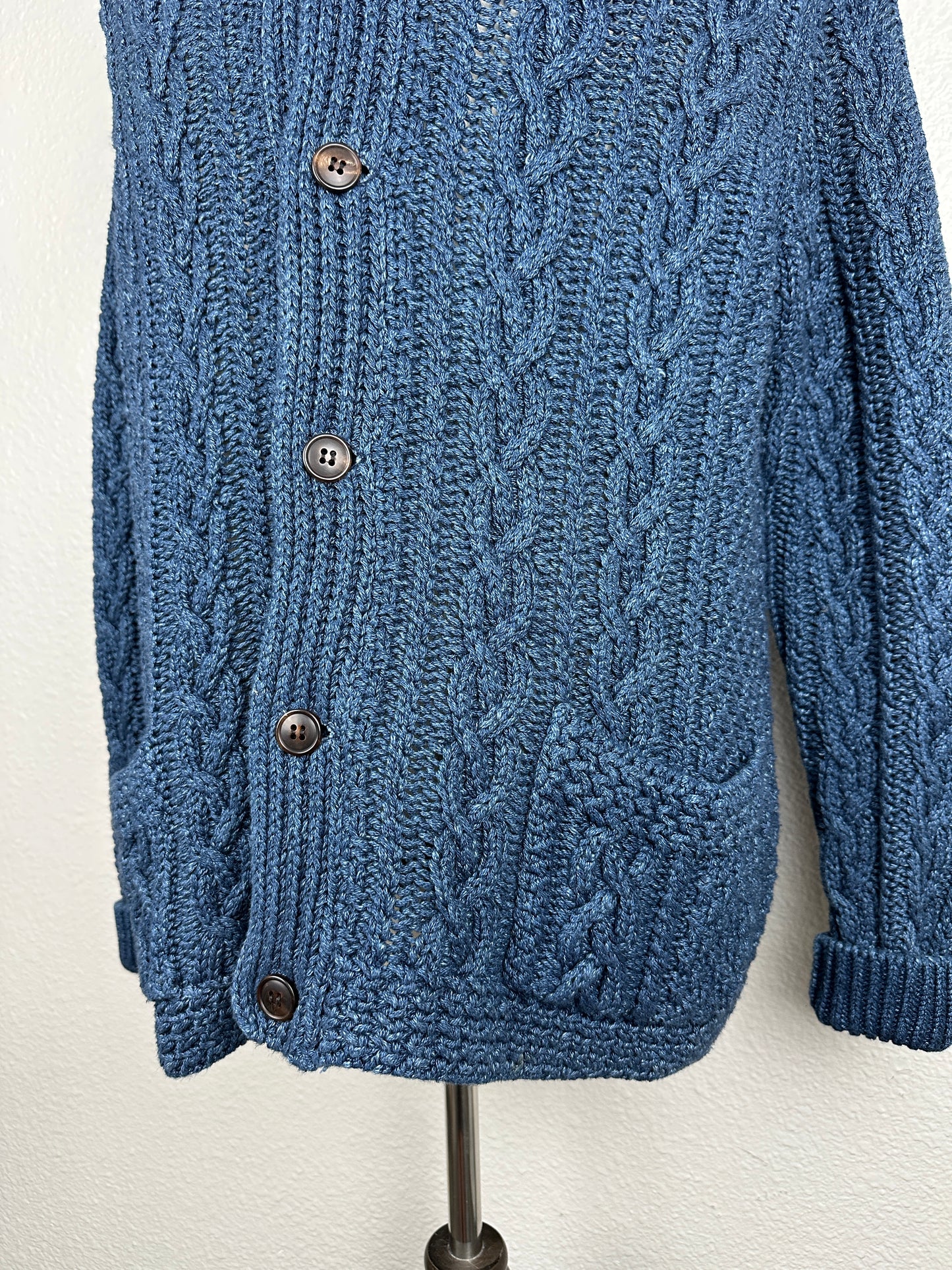 SS20 Indigo Aran Shawl Collar Cardigan
