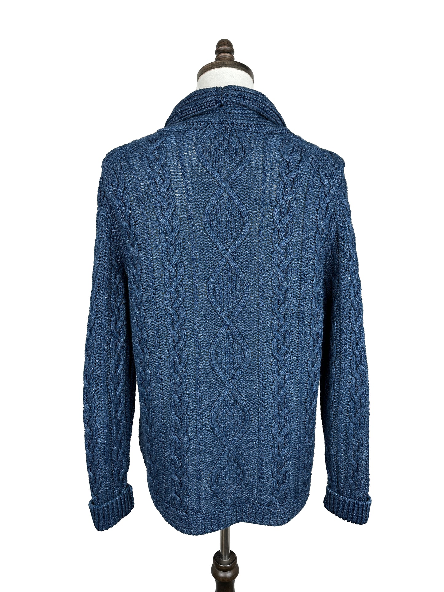 SS20 Indigo Aran Shawl Collar Cardigan