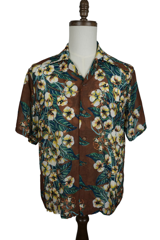 SS22 Silk Rayon Cotton Flower Pattern Wrangle Collar Aloha Shirt