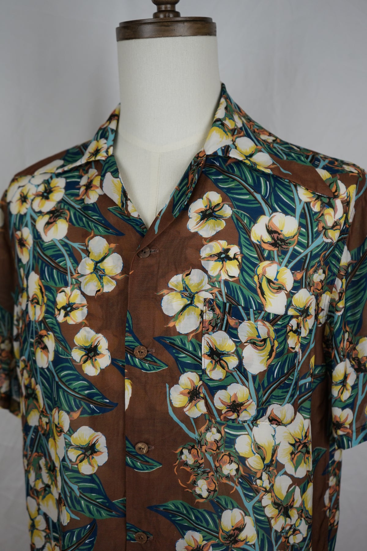 SS22 Silk Rayon Cotton Flower Pattern Wrangle Collar Aloha Shirt