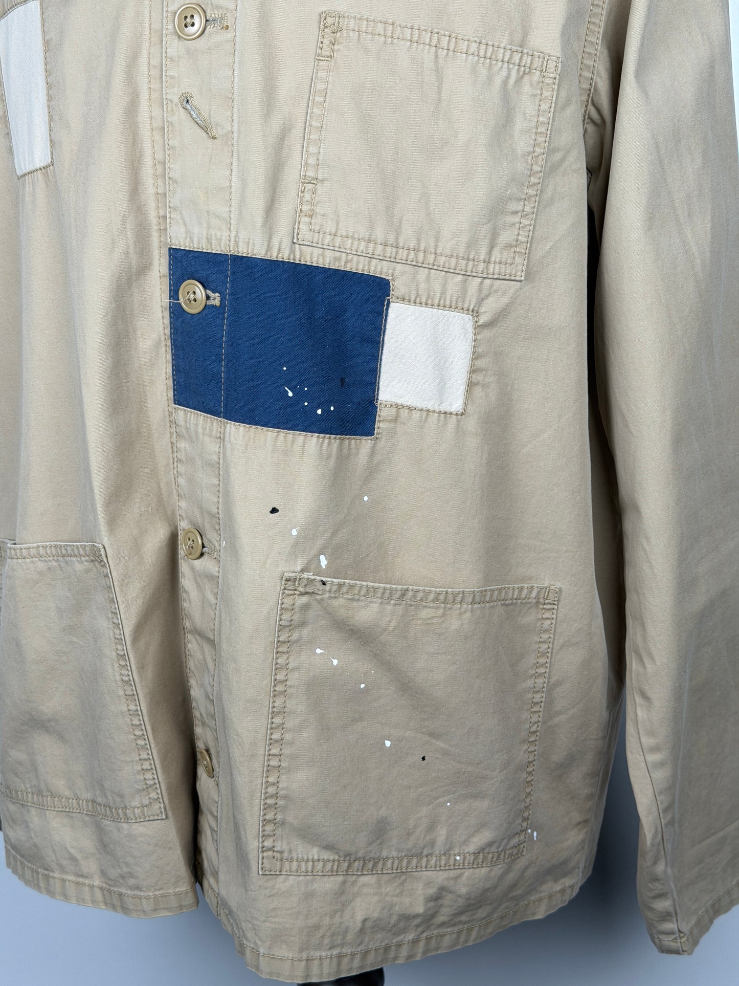 Paint-Splattered Patchwork Coverall Jacket