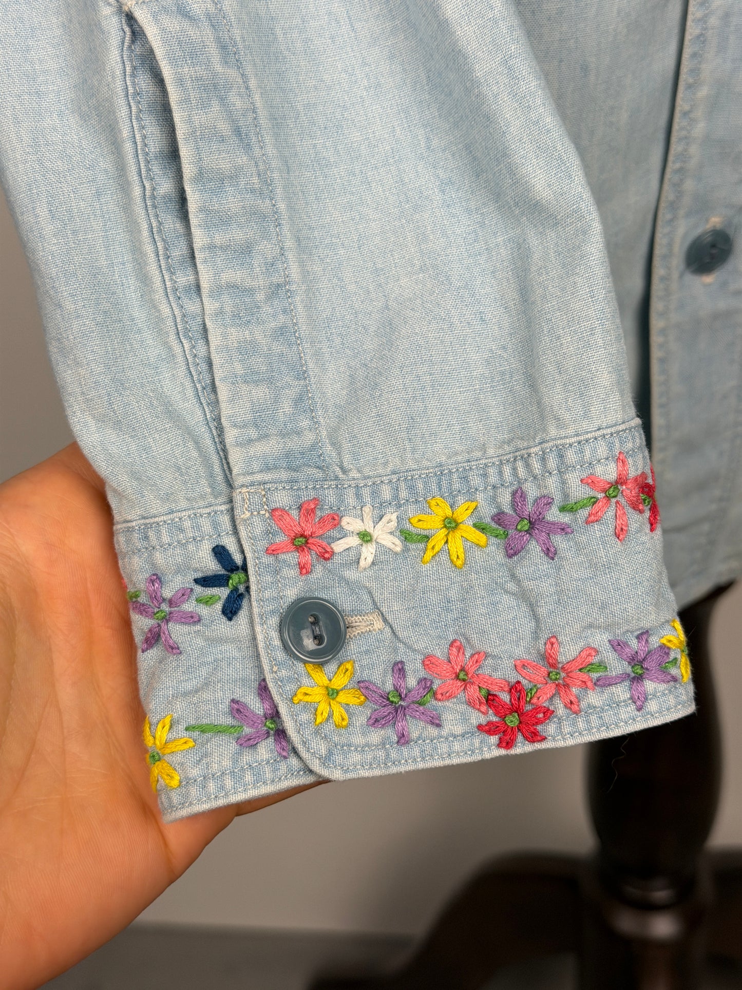 Chambray Black Cat Embroidery Work Shirt